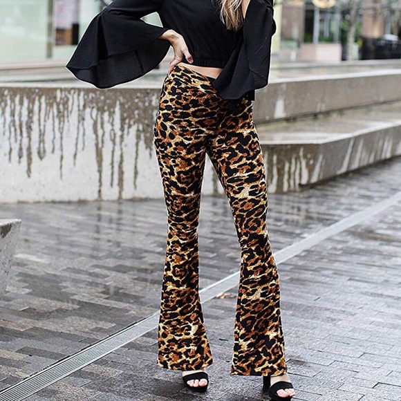 Pants - Leopard bell bottoms flared pants gypsy festival